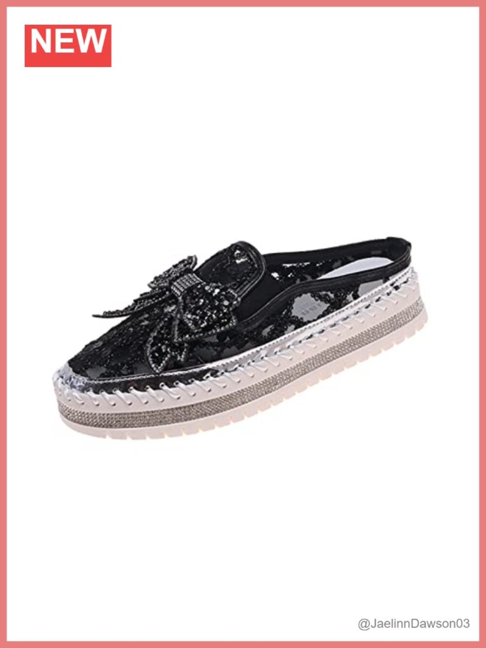 Rhinestone Glitter Platform Sneakers with Cute Bow Slip-On